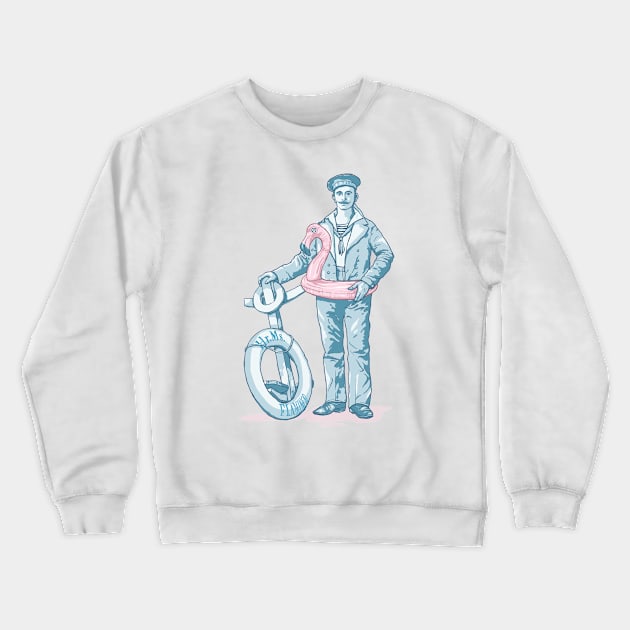 Sailor with inflatable flamingo swim ring Crewneck Sweatshirt by jurjenbertens